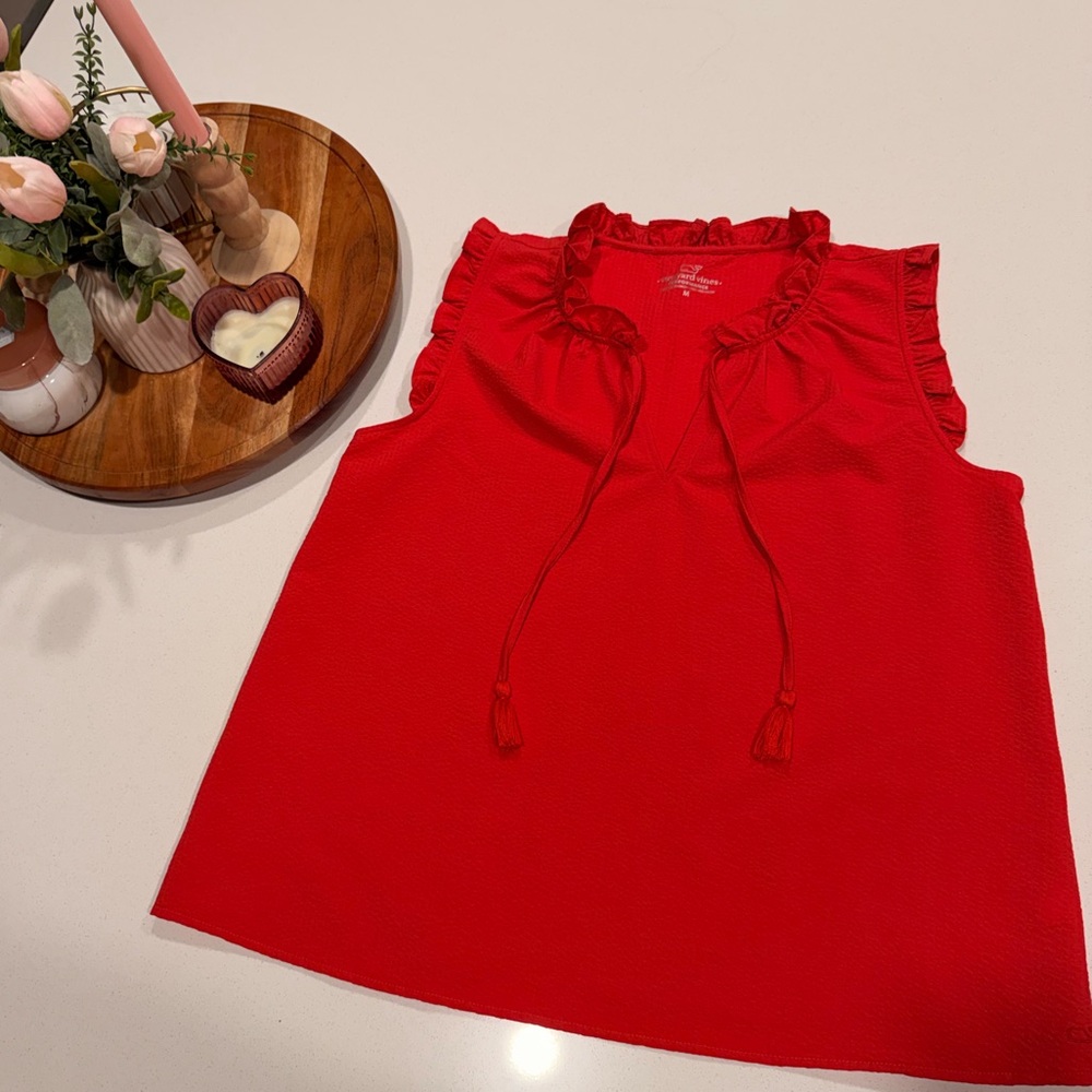 Vineyard Vines Red Ruffled Women's Top